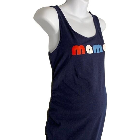 Isabel Maternity Mama Dress Womens MEDIUM Blue Sleeveless Shirred Scoop-Neck NEW - Picture 3 of 10